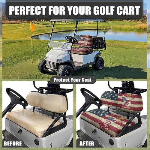 Yewatlles American Flag 250th Golf Cart Seat Covers Kit, Fit for Club Car Precedent Ordinary Front Seat Cushion, Golf Cart Polyester Seat Cover