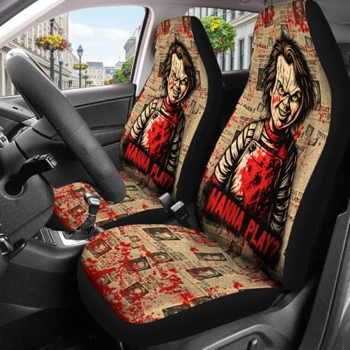 GENANY Creepy Doll Character Car Seat Covers, 2-Piece Front Seat Set