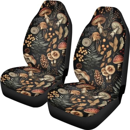Talayituse Mushroom Leaf Print Car Seat Covers 2pcs/Set High Back Stretchy Bucket Seat Cover Auto Protector Front Seats Cover