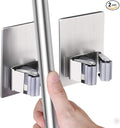 HANZE 2 Pack Stainless Steel Mop Broom Holder Organizer, Self Adhesive Wall by HANZE