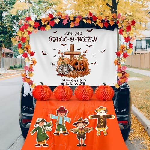 Suncalla Halloween Religious Christian Trunk or Treat Car Decorations Autumn Fall Are You Fall-o-ween Jesus Scarecrow Archway Garage Decor for Car Archway Trunk Exterior Halloween Party Supplies Decor by Unknown