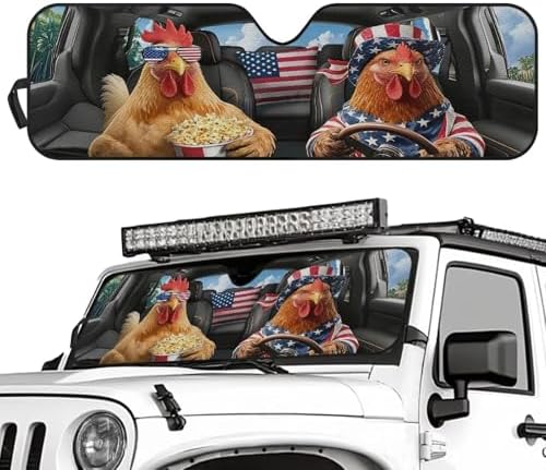 Renewold Car Windshield Sunshade Auto Front Window Sun Shade for Jeep Wrangler JK JKU JL 1997-2023 Funny Rooster Driving Sun Visor Car Window Shade Shield Blocker Compatible with Jeep Gladiator JT