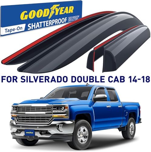 Goodyear Shatterproof Window Deflectors for Chevrolet (Chevy) Silverado/GMC Sierra 2014-2018 Double Cab, Vent Visor,Truck Accessories,Tape-on Rain Guards, Window Visors,Vent Deflector, 4pcs - GY003281