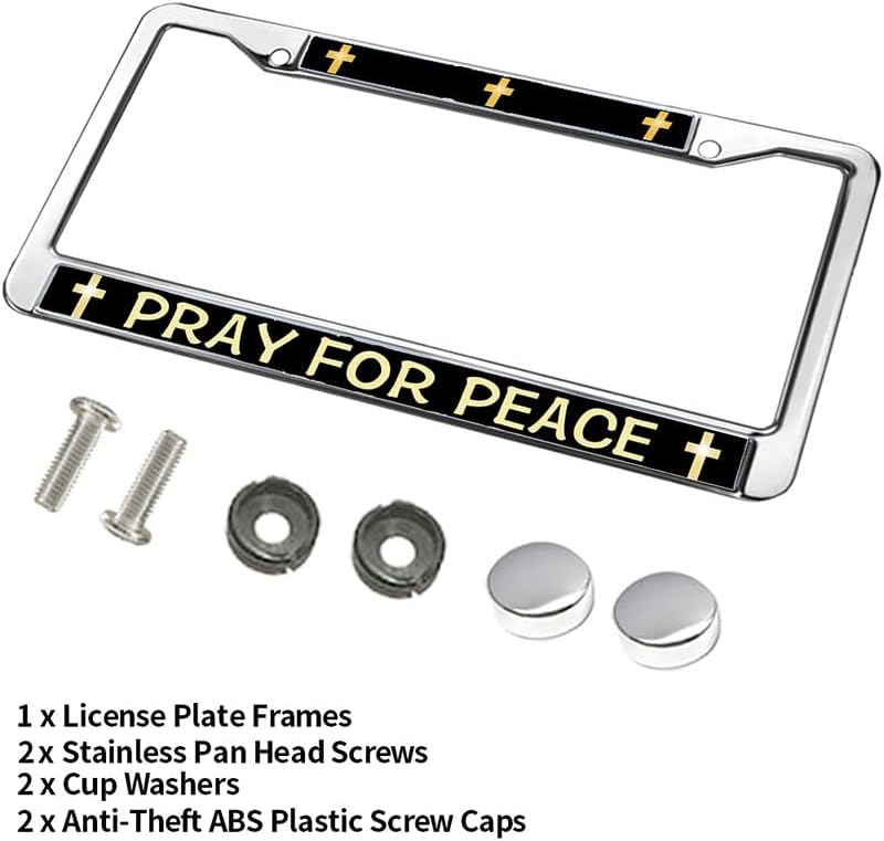 Pray for Peace License Plate Frame for Birthday Gift Jesus Cross Faith Stainless Steel License Plate Frame Christian Quote Metal License Plate Frame with Mounting Hardware Kit