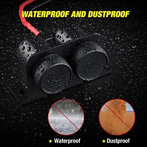 Nilight Dual Car Cigarette Lighter Socket DC 12V Waterproof Power Outlet