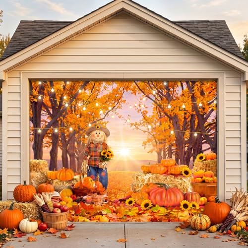Teenyyou Fall Garage Door Cover 7 x 8 ft Thanksgiving Scarecrow Pumpkin by Teenyyou