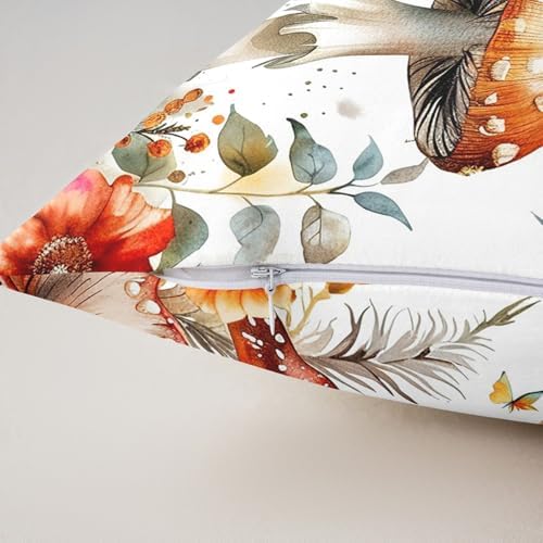 Manfei Mushroom 22"x 22" Pillow Covers,Jungle Botanical Plants Flowers Watercolor Fall Throw Pillow Case Covers,Rustic Farmhouse Butterfly Double Sides Print Cushion Covers,2 Pack - Image 5