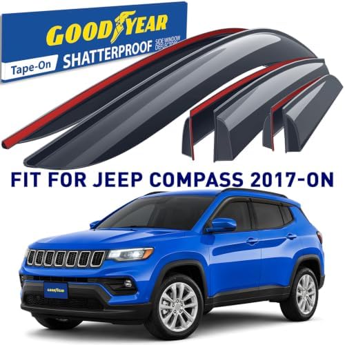 Goodyear Shatterproof Window Deflectors for Jeep Compass 2017-2026, Tape-on Rain Guards, Window Visors, Vent Deflector Visor, Car Accessories,6 pcs. - GY008945