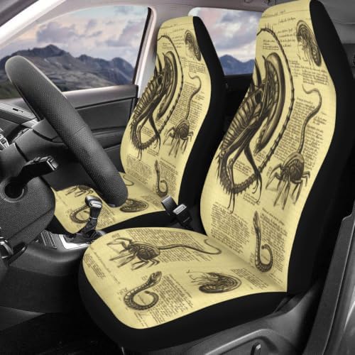 GENANY Vintage Alien Sketch Car Seat Covers, 2-Piece Front Seat Set