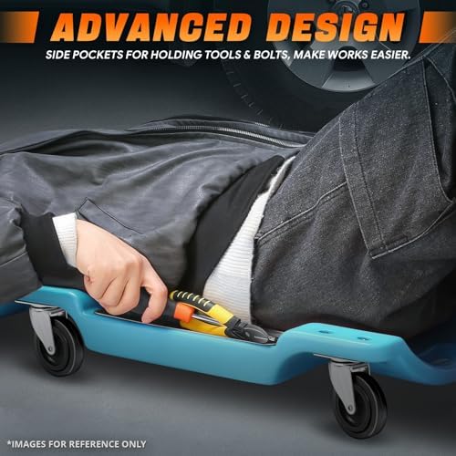 40" Rolling Vehicle Repair Garage/Shop Creeper with LED Light, Padded Headrest, Dual Tool Trays and 6 Casters, CAAP-TOLS-CRP-T2-40-TB - Image 4