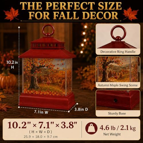 Fall Snow Globe Lantern, Musical Glitter, 6 Hour Timer, Autumn Home Decor - Image 4