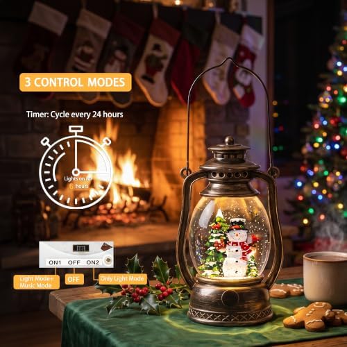 Christmas Snow Globe Lantern with LED Lighted Water Glitter, Hanging Kerosene Style Snowman Scene, Vintage Bronze Tabletop Holiday Decoration Gifts - Image 5