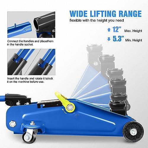 DNA Motoring 1.5 Ton Car Floor Jack Low Profile Hydraulic Trolley Service/Floor Jack, 1.5T / 3000 lbs Capacity, Lifting Range 5.3 Inch -12 Inch, with Storage Case, Blue, TOOLS-00327 - Image 3