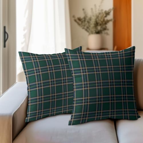Christmas Plaid Pillow Covers 16x16 Set of 2 Green Highly Absorbent - Image 3
