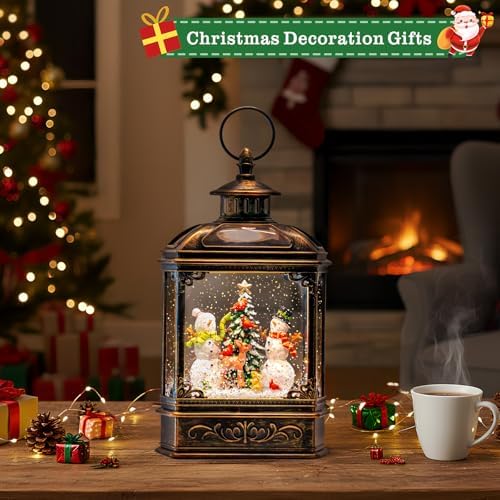 Christmas Snow Globes Lantern Christmas Snow Globe with Music Snowman and Christmas Tree,6H Timer,USB Lined/Battery Operated Lighted Lantern for Christmas Festival Decoration Gifts - Image 5