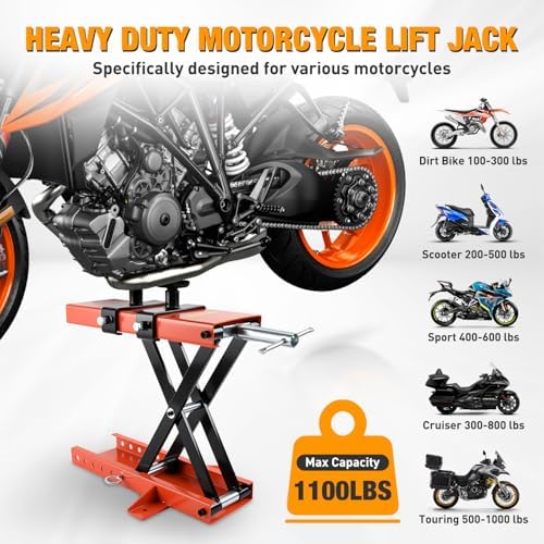 Nilight Motorcycle Lift 1100 LBS ATV Scissor Jacks with Saddle Safety Pin Crank Handle 3.7"-15.7" Hoist Stand Heavy Duty Steel Lifter Jack for Motorcycles Dirt Bike Garage Storage Repair Tool, Orange - Image 3