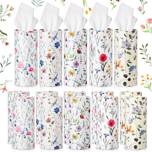 Cinnvoice 20 Pcs Spring Wildflower Car Tissues Cylinder with 3 Ply Facial Tissues Bulk, Wild Floral Round Tissue Boxes Tubes Travel Tissue for Car Cup Holder Home Bathroom Office Accessories by QinYee