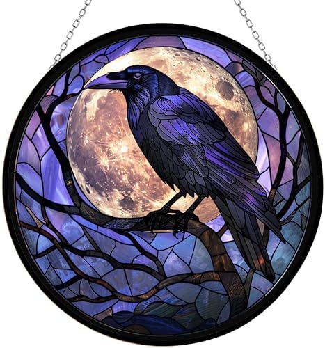 Crow Stained Glass Suncatcher Window Hangings, Suncatchers Colorful Glass Panel Sun Catchers Gifts, Decoration for Home Garden Christmas Party Wedding by 365CUSGIFTS