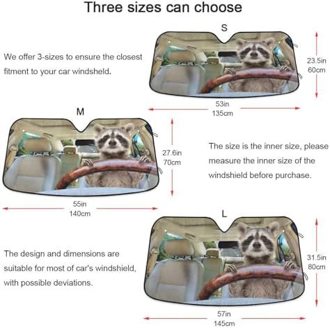 Funny Raccoon Driving Car Windshield Sun Shade Foldable UV Ray Sun Visor Protector Sunshade to Keep Your Vehicle Cool (53" x 23.5")