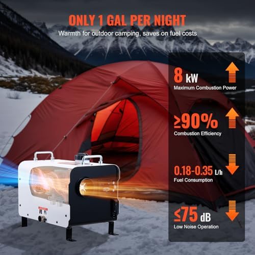 VEVOR 8KW Diesel Heater, 12V/24V All in One Diesel Air Heater, with Bluetooth APP Control, Remote Control and Display Screen, CO Alarm, Fast Heating Portable Diesel Heater for Vehicles and Outdoors - Image 5