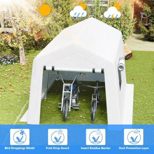 Jocoevol 8x10 FT Enclosed Carport with Roll-up Windows, Removable Sidewalls & Doors and Wind Ropes for Bike Motorcycle, White - Image 4