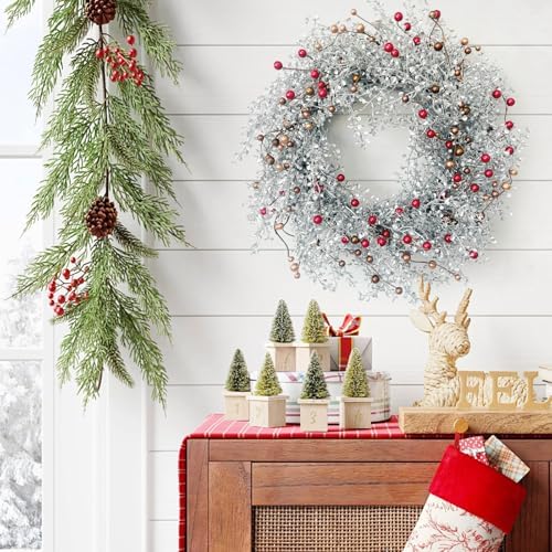 24 Inch Fall Wreath for Front Door with Red Bronze & White Berries - Image 5
