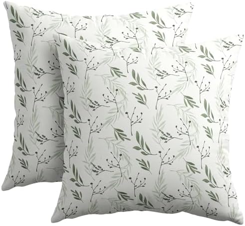 Sage Green Spring Pillow Covers 16x16 Set of 2 Leaves Throw Pillow Covers Neutral Pillowcase Linen Decoration Farmhouse Soft Decorative Plants Vintage Cushion Case Couch for Indoor Outdoor Home Decor by Trongr