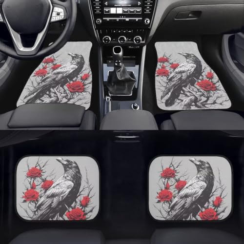 Crow Floor Mats for Cars All Weather,4-Piece Carpet Rose Vehicle Floor Mats Universal Fit,Anti-Slip1st & 2nd Row Auto Interior Mat