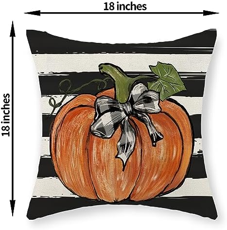 Fall Pillow Covers 18x18 Set of 2 Pumpkin Maple Leaves and Stripes Fall Decor Pillowcase Linen Autumn Thanksgiving Decorative Outdoor Throw Pillow Covers Farmhouse Cushion Case for Couch Home - Image 2