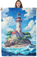 Cartoon Lighthouse Blanket, Soft Cozy Warm Throw Blanket for Adults Kids Women, Comfy Lightweight Fuzzy Flannel Blankets for Couch, Travel, Car, Home Decor 80×60 Inch by Unknown