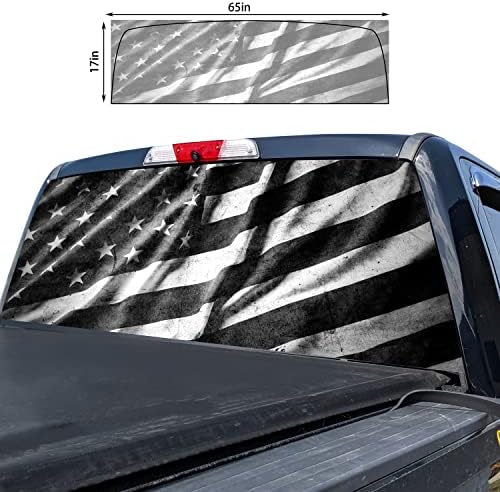 American Flag Rear Window Decal for Truck,Black Flag Truck Rear Window Decal,American Flag Decals for Truck Car SUV (Black,65x17in)