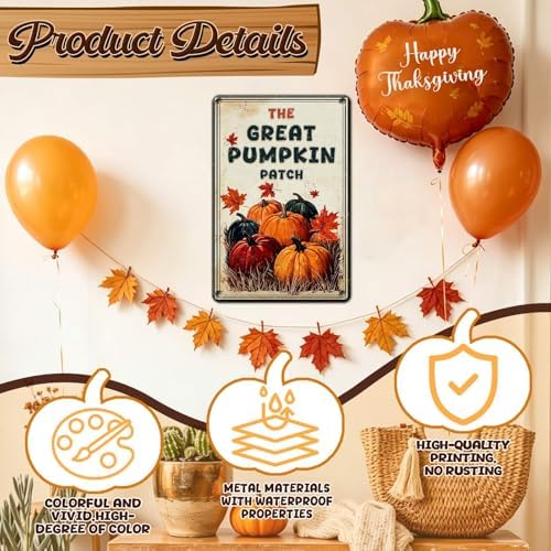 Fall Sign Happy Thanksgiving Vintage Sign The Great Pumpkin Patch 8x12Inch - Image 3