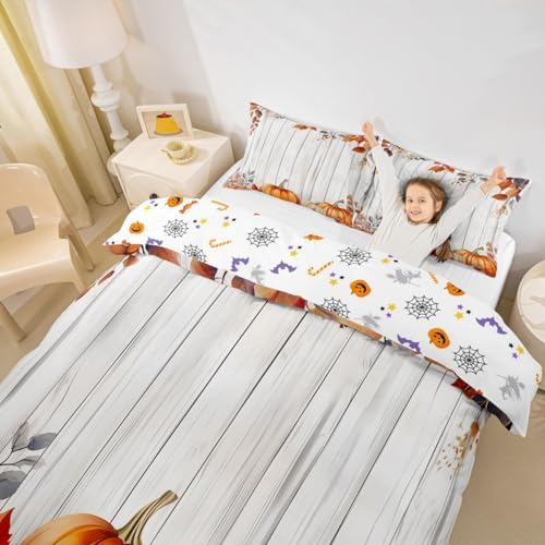 Erosebridal Fall Pumpkin Harvest Comforter Cover, Thanksgiving Day Duvet Cover Full Maple Autumn Leaves Bedding Set for Kids Teens Adult, Country Barn Door Bedspread Cover Rustic Farmhouse Decor - Image 2