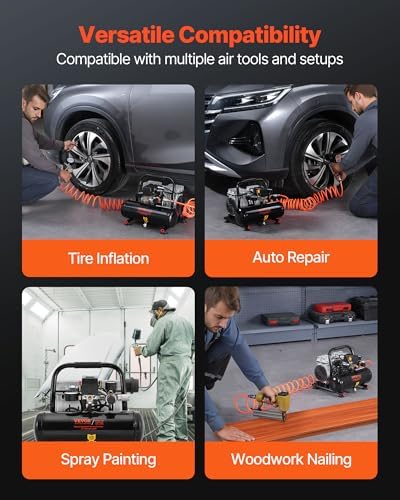 VEVOR Air Compressor, 1 Gallon Steel Tank, 1HP 1.5CFM @ 90PSI Oil Free Air Compressor & Max. 120PSI Pressure, 78dB Ultra Quiet Portable Compressor for Auto Repair, Tire Inflation, Spray Painting, 120V - Image 6