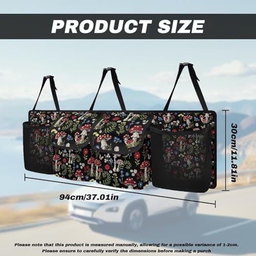 Mushroom Designs Car Trunk Organizer Hanging Car Back Seat Storage Bag with 4 Large Pockets Multipurpose Collapsible Storage Bag Automotive Interior Accessories