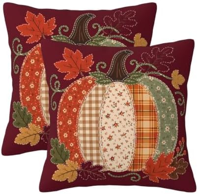 Fall Pumpkin Pillow Covers 18x18 Set of 2 Rustic Thanksgiving Harvest Decor by KiuLoam