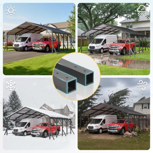Wisteria Lane 20'x20' Metal Carport with Updated Roof & Enhanced Base, Heavy Duty Canopy Carport Garage, Vertaile for Car, Truck, Boat, Tractors, Party, Dark Gray - Image 6