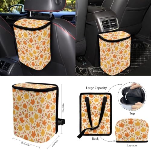 15Pcs Car Seat Cover Full Set Car Steering Wheel Cover Seat Belt Cover Trash Bin Air Vent Storage Box Front Rear View Mirror Car Cup Holder Keychain, Autumn Fall Maple Leaves