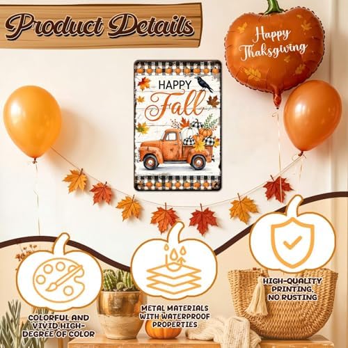 Fall Sign Thanksgiving Day Pumpkin Vintage Tin Sign Happy Fall 8x12Inch - Image 3