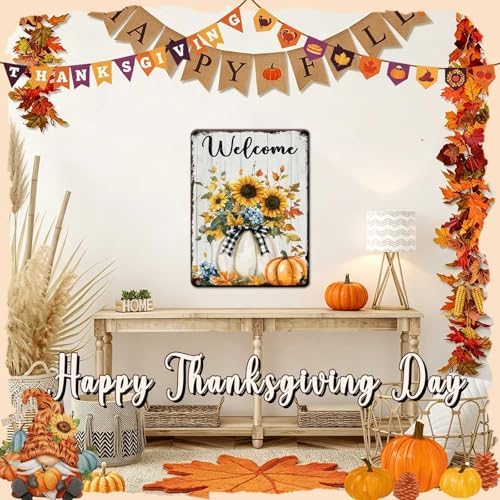 Thanksgiving Day Pumpkin Vintage Tin Sign Welcome Metal Wall Art for Bedroom Garage Kitchen Shop 12x16Inch - Image 5