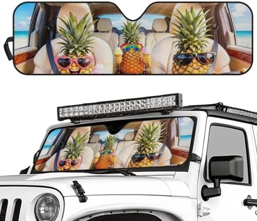 Renewold Automotive Front Windshield Sunshade Summer Car Window Covers Block Heat UV Rays Sun Shade for Jeep Wrangler JK JKU JL JLU 1997-2023 Sun Blocker Visor Foldable Shield Funny Tropical Pineapple