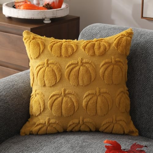 DFXSZ Fall Pillow Covers 18x18 2Pcs Yellow Pumpkin Fall Decoration for Home - Image 3