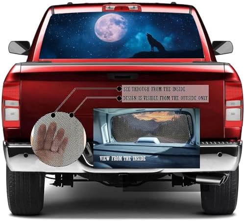 Abstract Wolf Truck Rear Window Graphic Decals, Beautiful Moon Starry Sky Animal Howling Pickup Car Window Stickers Truck Back Window Film Decal for Trucks SUV 66 x 22 inch