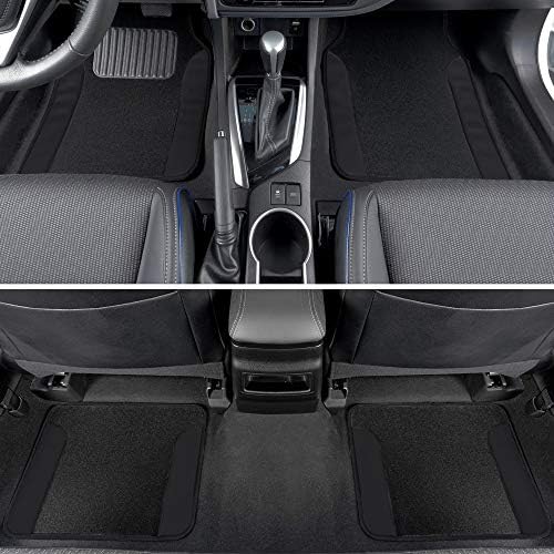 BDK Carpet Floor Mats for Cars, Two-Tone Carpet Car Mat with Faux Leather Accents, Automotive Floor Mat Sets with Built-in Heel Pad, Stylish Interior Car Accessories Black