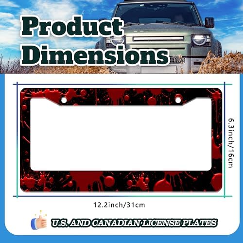 2 Pack Red Blood Drop Spatter License Plate Frame Stainless Steel 6 X 12 in