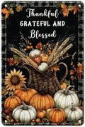 Fall Sign Thanksgiving Vintage Decor Thankful Grateful Blessed 8x12Inch by Unknown