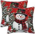Red Christmas Snowman Pillow Covers 22x22 Set of 2 Winter Holiday Decor by KiuLoam