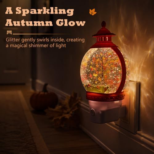 Autumn Water Globe Night Light, Spinning Glitter Lantern, Maple Tree Scene - Image 5