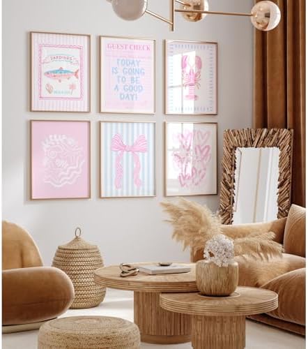 Preppy Coastal Wall Art Pink Beach Canvas Wall Decor Aesthetic Summer Posters Blue Beachy Ocean Prints Trendy Granddaughter Pictures Starfish Bow Painting Artwork for Girl Room 12x16x6 Inch Unframed - Image 4