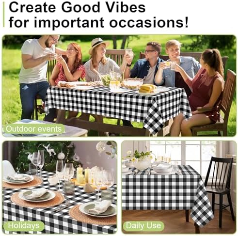 QIKSION 12 Pack Black Gingham Plastic Tablecloth, Picnic Table Cover - Image 4